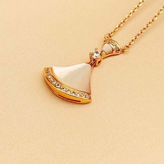 Bvlgari White Fan Diamond Rose Gold Necklace