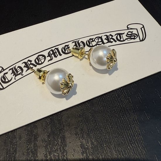 Chrome Hearts Pearl Cross Element Delicate Stud Earrings
