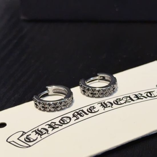 Chrome Hearts Vintage Silver Cross Hoop Earrings