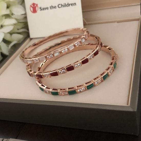 Bvlgari Snake Shape Inlaid Diamond Bangle Bracelet
