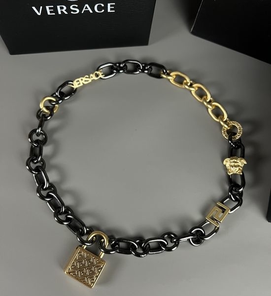 Versace Black Gold Pattern Pendant Necklace