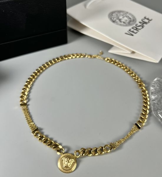 Versace Thick Chain Engraved Pendant Necklace