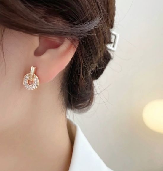 Bvlgari Full Diamond Copper Coin Stud Earrings