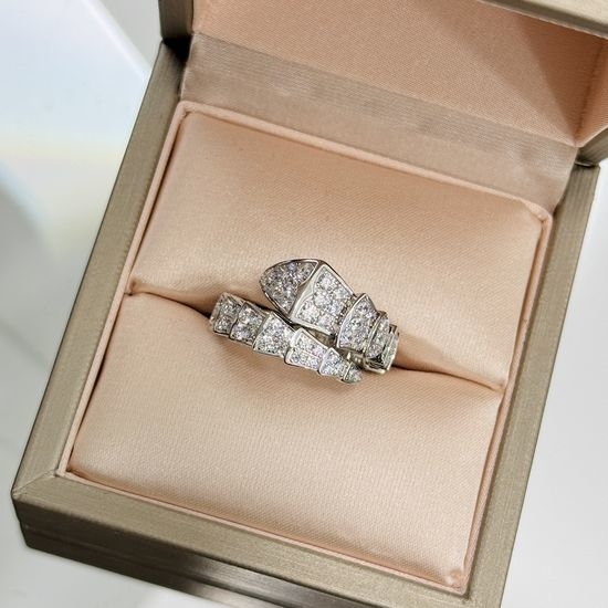 Bottega Veneta BV Sterling Silver Pave Snake Open Ring