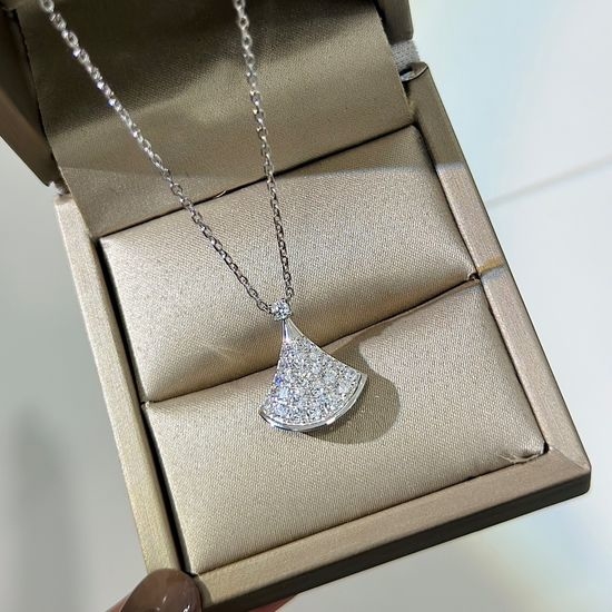 Bvlgari Full Diamond Fan Shaped Pendant Necklace