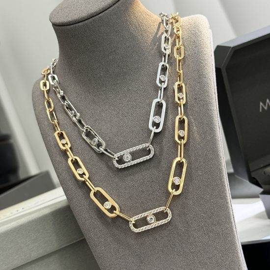 Messika Single Sliding Diamond Pendant Silver Necklace