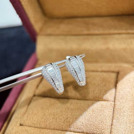 Bvlgari Sterling Silver Square Zircon Stud Earrings
