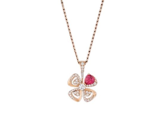 Bvlgari Gold Plated Red Diamond Flower Necklace
