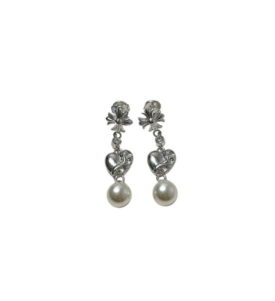 Chrome Hearts Pearl Cross Drop Dangle Earrings