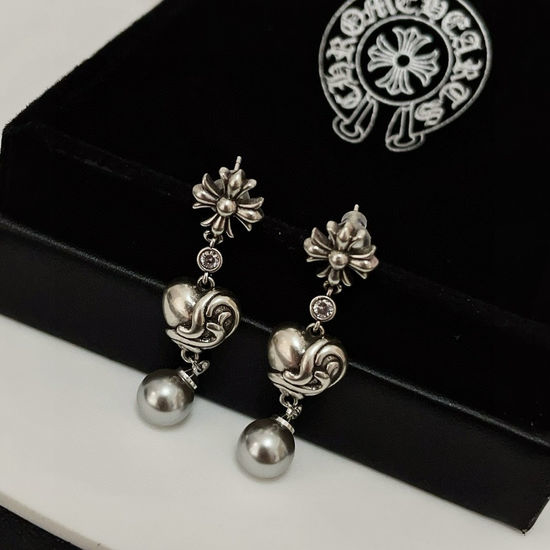 Chrome Hearts Cross Pearl Earrings With Vines