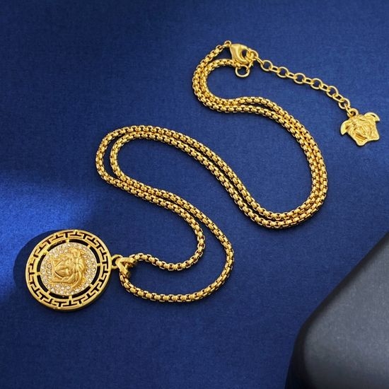Versace Engraved Circle Pendant Necklace