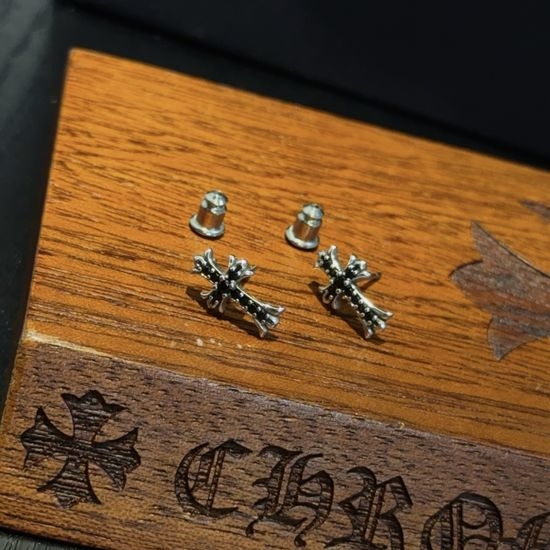 Chrome Hearts Cross Diamond Stud Earrings in Punk Style