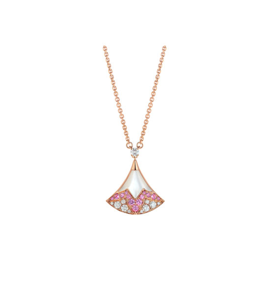 Bvlgari Pink Diamond Fan Shape Necklace Pearl Inlay
