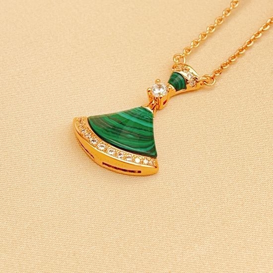 Bvlgari Stylish Large Green Fan Diamond Necklace