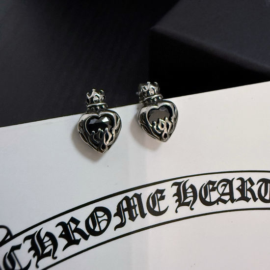 Chrome Hearts Crown Heart Stud Earrings Retro Jewelry