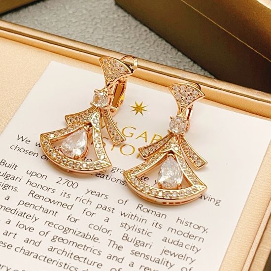 Bvlgari Rose Gold Diamond Drop Skirt Earrings