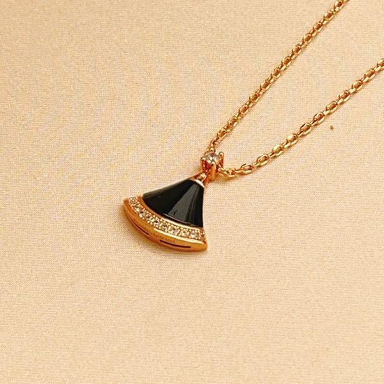 Bvlgari Small Rose Gold Black Fan Diamond Necklace