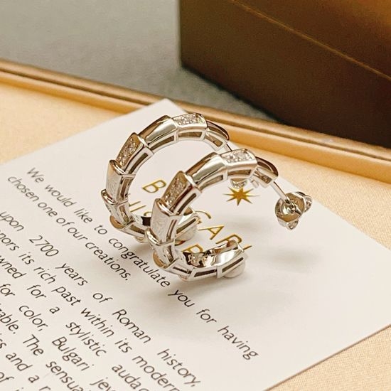 Bvlgari Silver Snake Bone Diamond Stud Earrings