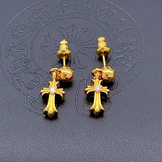 Chrome Hearts Gold Diamond Tassel Cross Stud Earrings