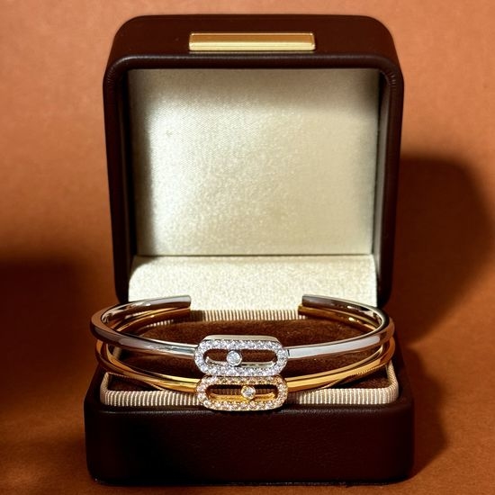 Messika C-shaped Open Bracelet with Moving Diamond