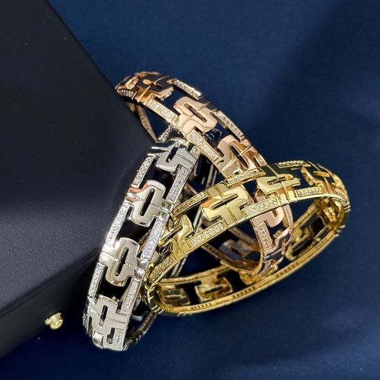 Bvlgari Hollow Pattern Double Row Diamond Bangle