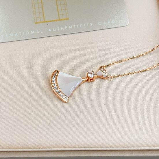 Bvlgari White Fan Rose Gold Long Necklace