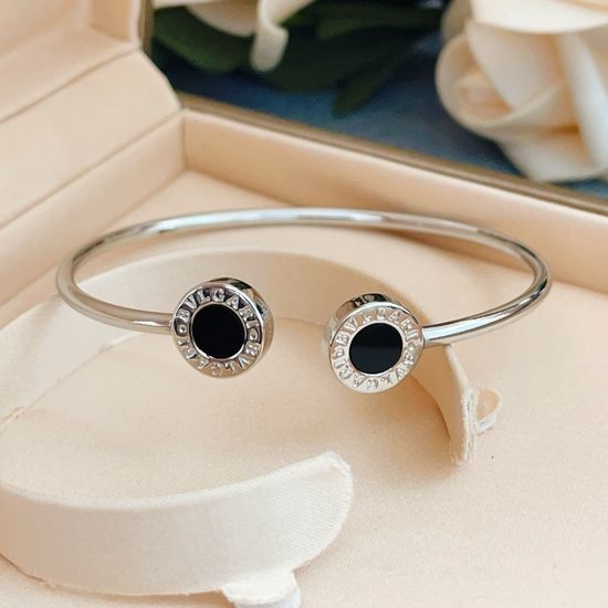 Bvlgari Silver Round Black Ceramic Bracelet