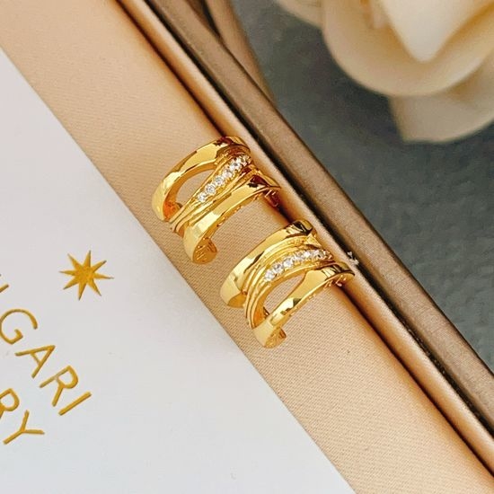 Bvlgari Gold Half Pave Stud Earrings