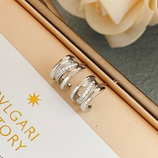 Bvlgari Silver Half Shape Diamond Stud Earrings