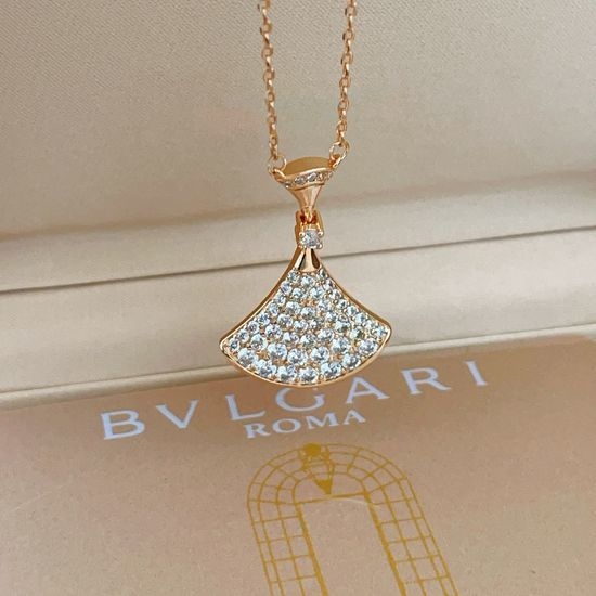 Bvlgari Rose Gold Pave Large Fan Necklace