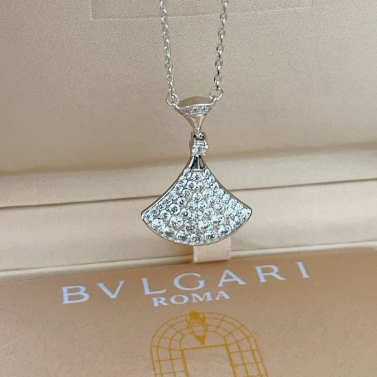 Bvlgari Silver Pave Large Fan Necklace