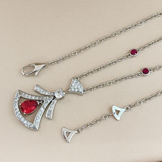 Bvlgari Silver Red Diamond Skirt Pendant Necklace