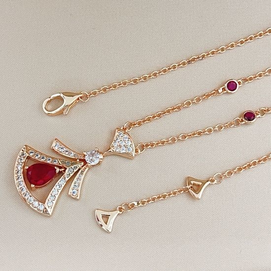 Bvlgari Rose Gold Red Diamond Skirt Pendant Necklace
