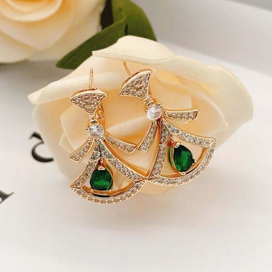 Bvlgari Green Drop Diamond Rose Gold Earrings