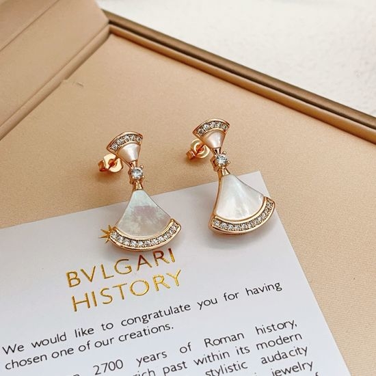 Bvlgari Rose Gold White Fan Shape Brass Earrings