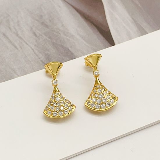 Bvlgari Diamond Fan Shaped Stud Earrings Chic Jewelry