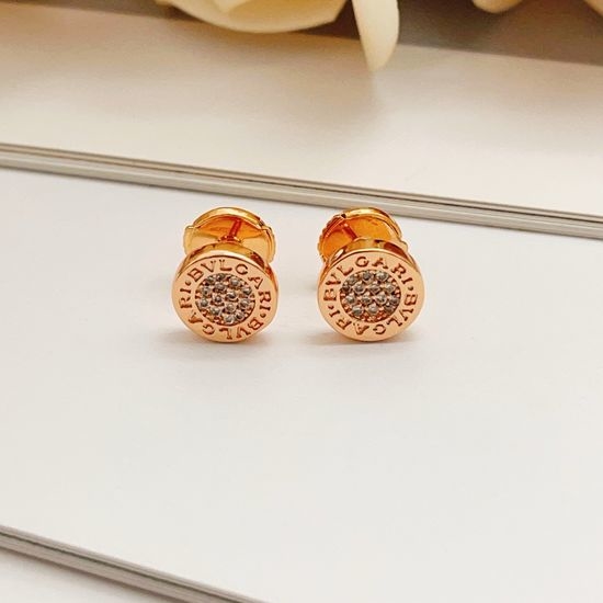 Bvlgari Diamond Studded Rose Gold Disc Earrings