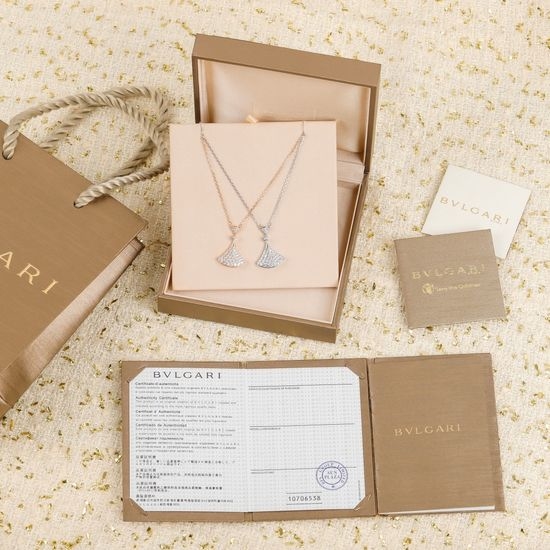 Bvlgari Fan Shape Full Diamond Pendant Necklace