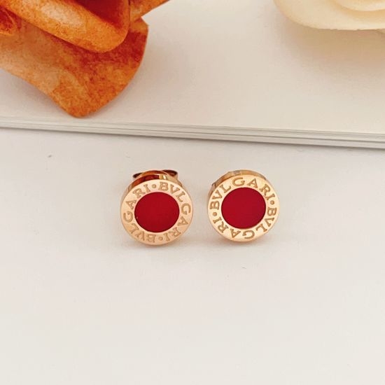 Bvlgari Rose Gold Red Ceramic Round Brass Earrings
