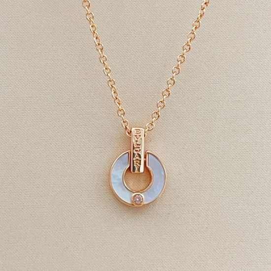Bvlgari Rose Gold White Shell Coin Necklace
