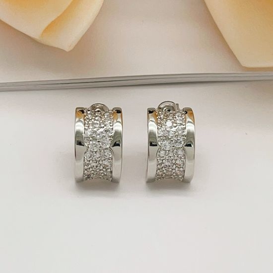 Bvlgari Silver Full Diamond Waist Stud Earrings Jewelry