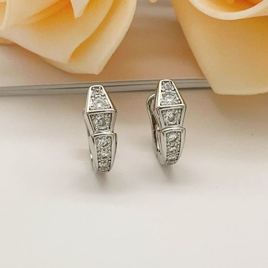Bvlgari Silver Full Diamond Snake Bone Earrings