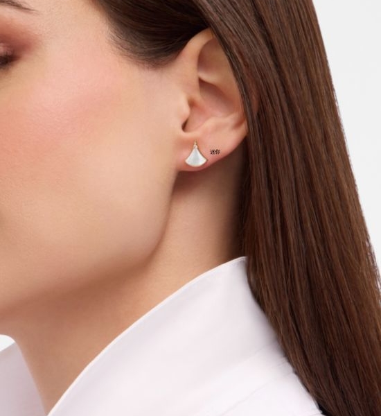 Bvlgari Gold Plated White Shell Fan Stud Earrings