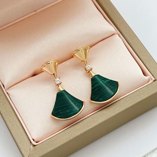 Bvlgari Green Shell Fan Rose Gold Earrings