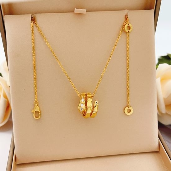 Bvlgari Rose Gold Diamond Snake Head Necklace