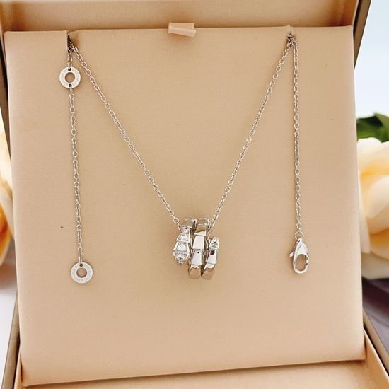 Bvlgari Silver Diamond Snake Head Necklace
