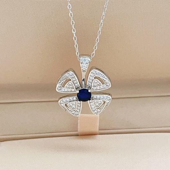 Bvlgari Silver Flower Diamond Inlaid Necklace