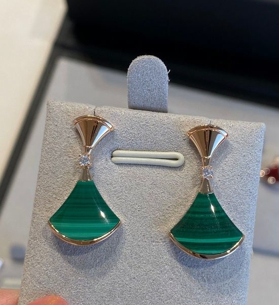 Bvlgari Malachite Skirt Single Diamond Stud Earrings