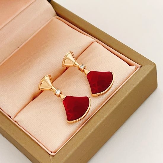 Bvlgari Rose Gold Red Shell Fan Stud Earrings