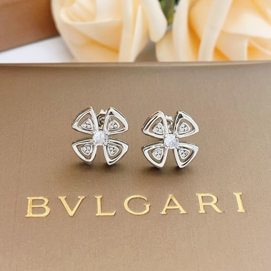 Bvlgari Silver Flower Stud Earrings Brass